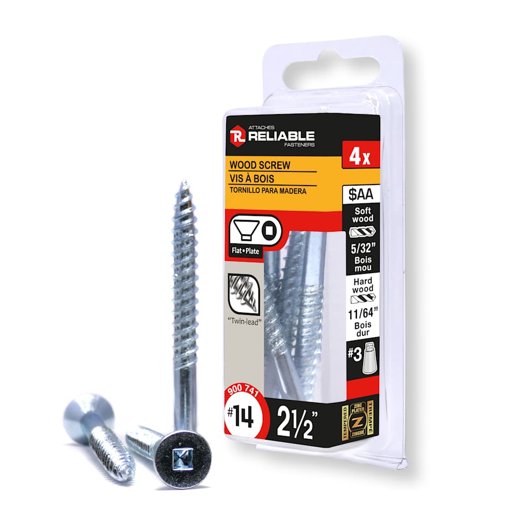Flat Head Wood Screws 2 1/2 in. n° 14 Pkg/4
