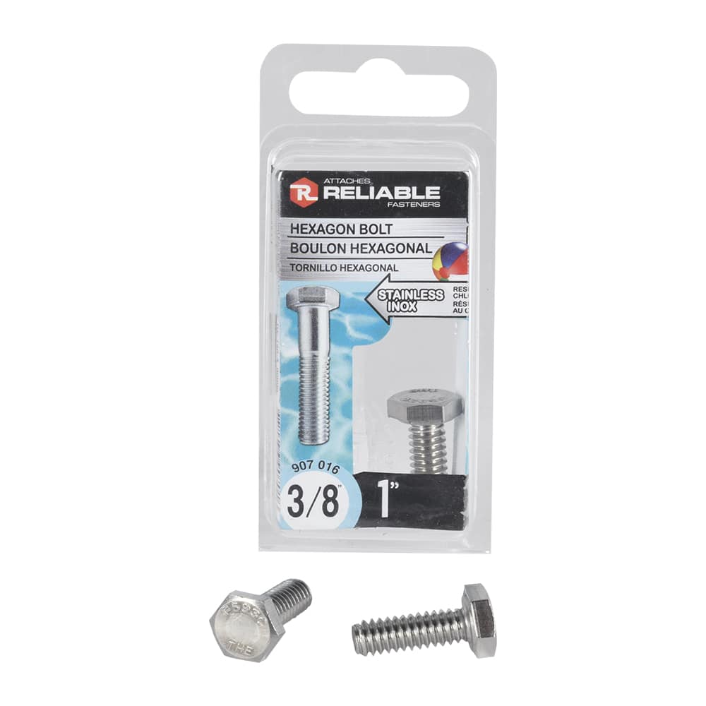 Boulons hexagonaux inox 3/8 po x 1&nbsp;po&nbsp;Pqt/2
