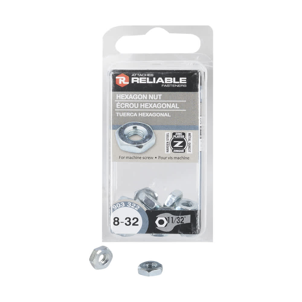 Hex Machine Nuts 8-32 Pkg/18