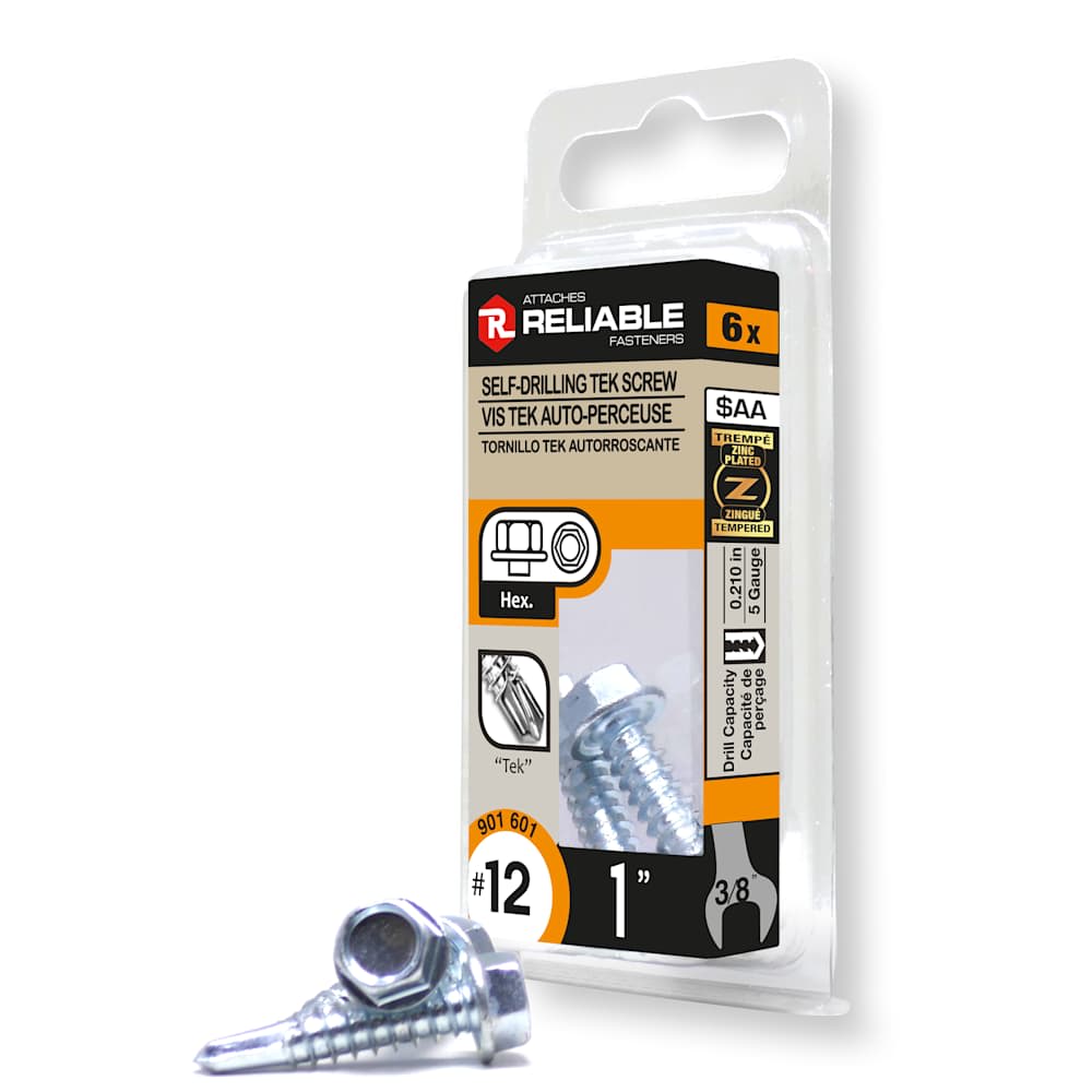 Metal Self-Tapping TEK n° 12 Hex Screw 1 in. Pkg/6