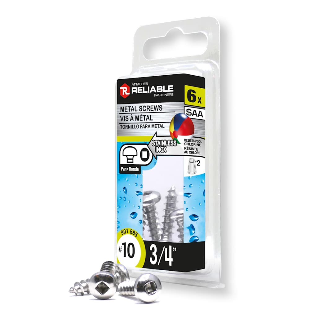 Vis à métal inox 3/4 po n° 10 T.R. Pqt/6