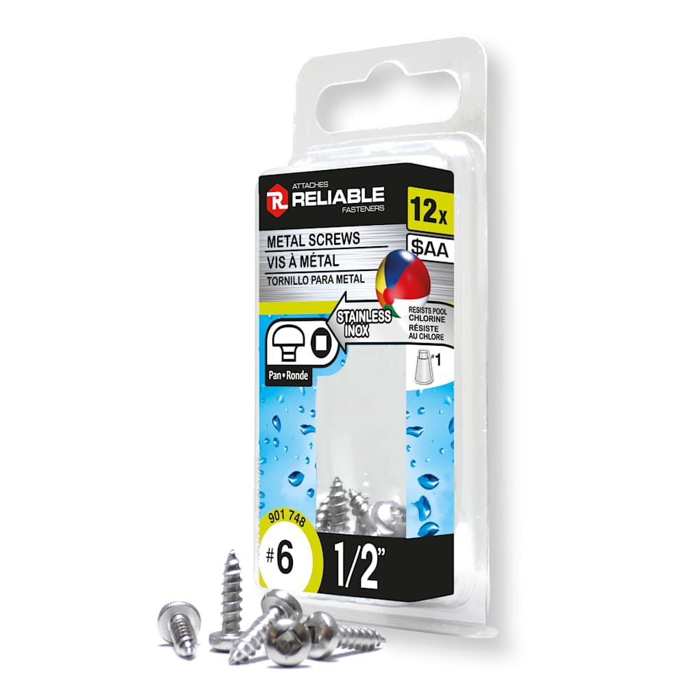 Vis à métal inox 1/2 po n° 6 T.R. Pqt/12