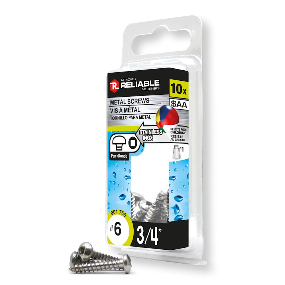 Vis à métal inox 3/4 po n° 6 T.R. Pqt/10