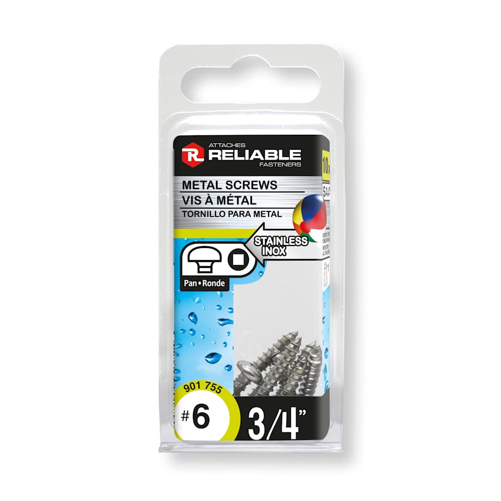 Vis à métal inox 3/4 po n° 6 T.R. Pqt/10