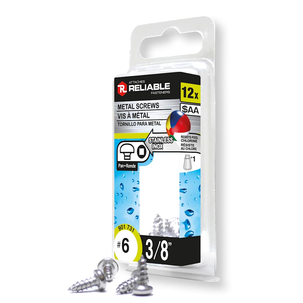 Vis à métal inox 3/8 po n° 6 T.R. Pqt/12