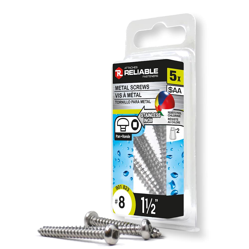 Vis à métal inox 1 1/2 po n° 8 T.R. Pqt/5