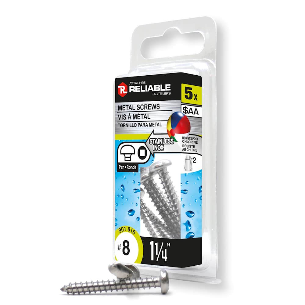Vis à métal inox 1 1/4 po n° 8 T.R. Pqt/5