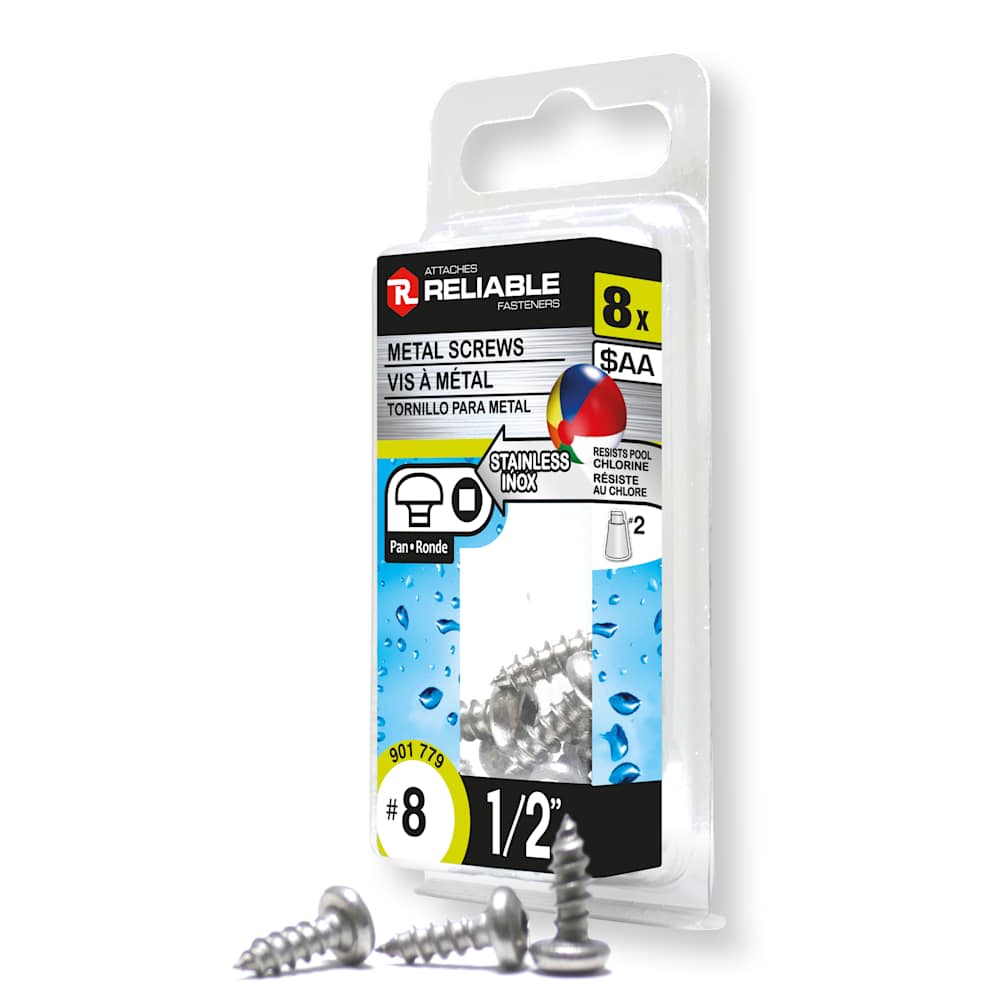 Vis à métal inox 1/2 po n° 8 T.R. Pqt/8