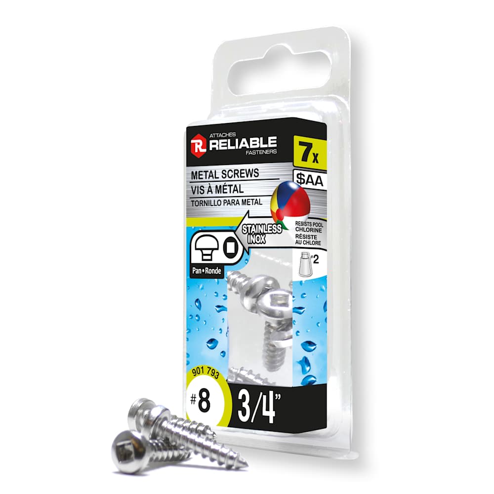 Vis à métal inox 3/4 po n° 8 T.R. Pqt/7