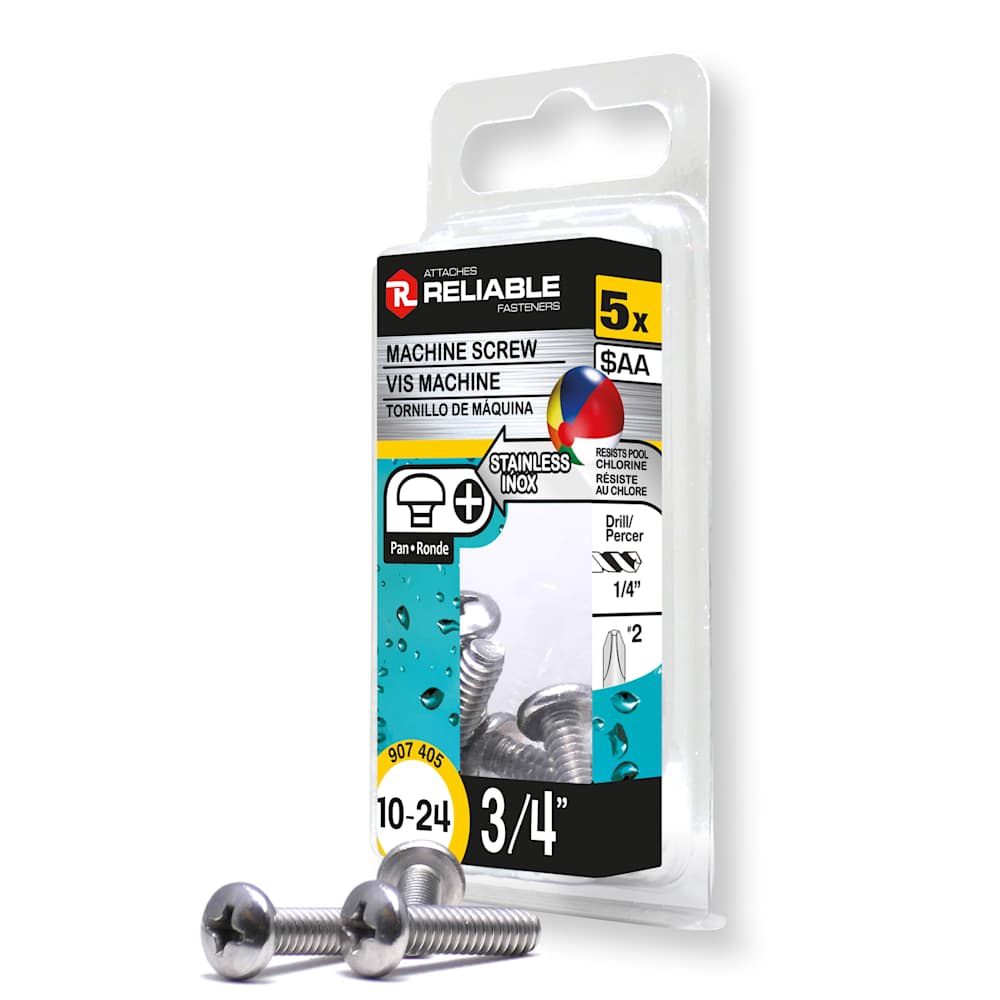 Boulons mécaniques T.R. inox 10-24 x 3/4 po Pqt/5