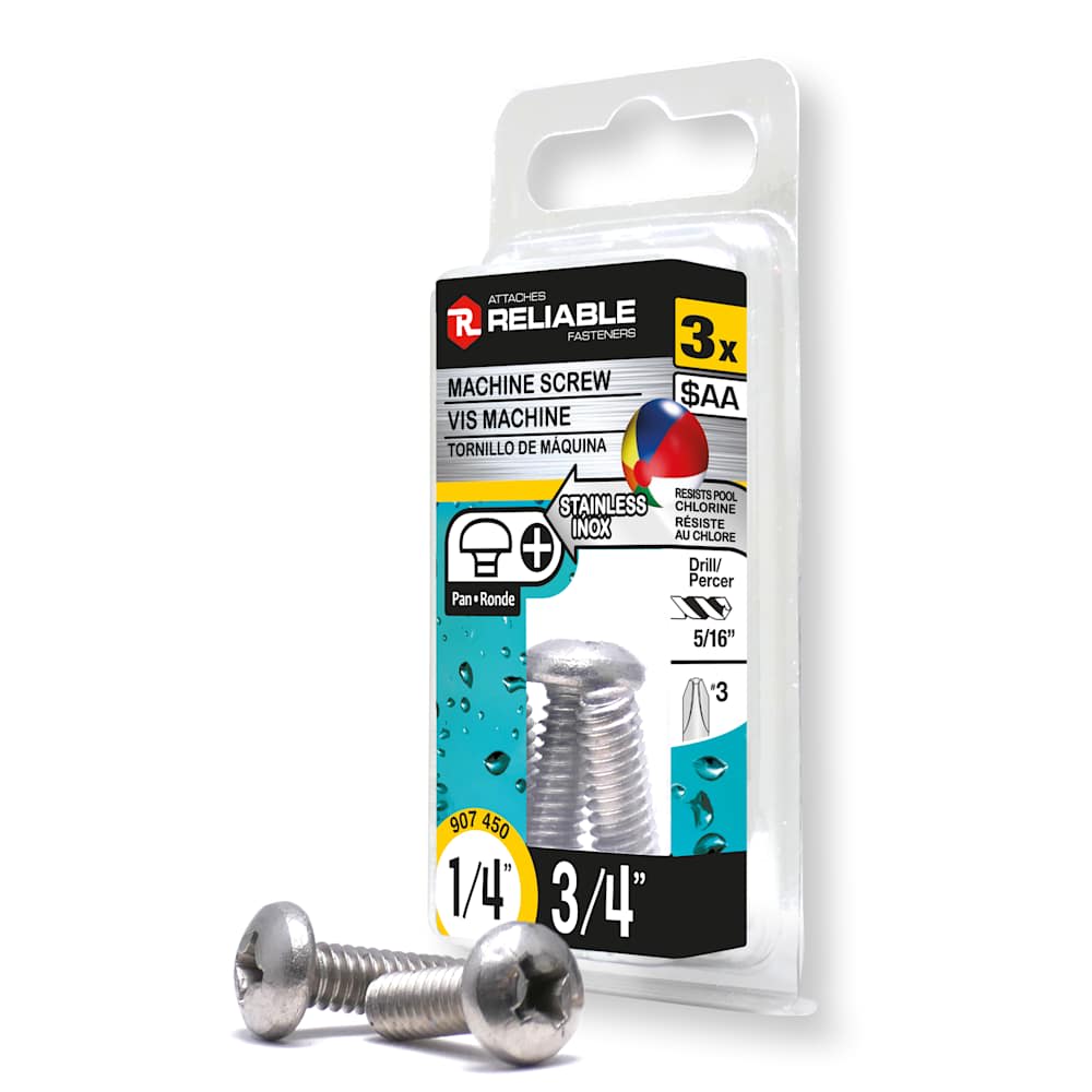 Boulons mécaniques T.R. inox 1/4-20 x 3/4 po Pqt/3