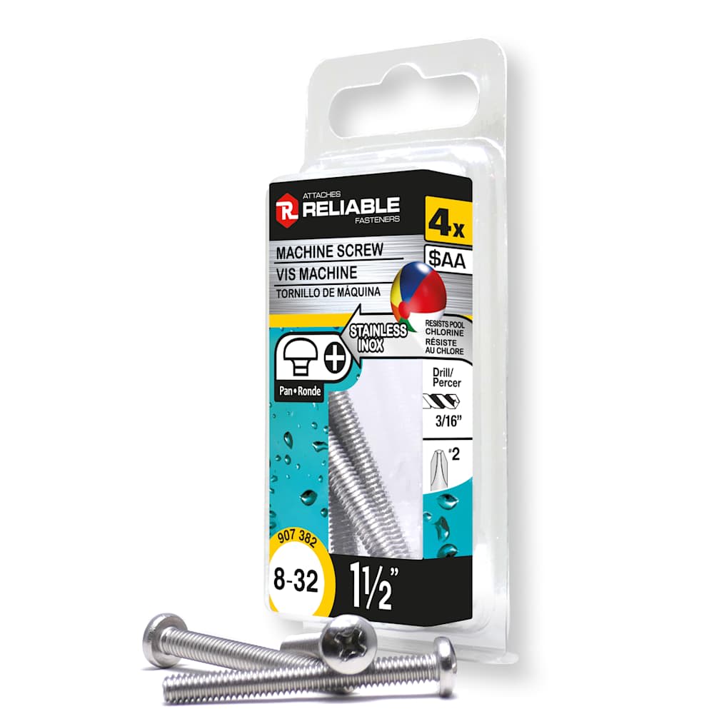 Boulons mécaniques T.R. inox 8-32 x 1 1/2 po Pqt/4