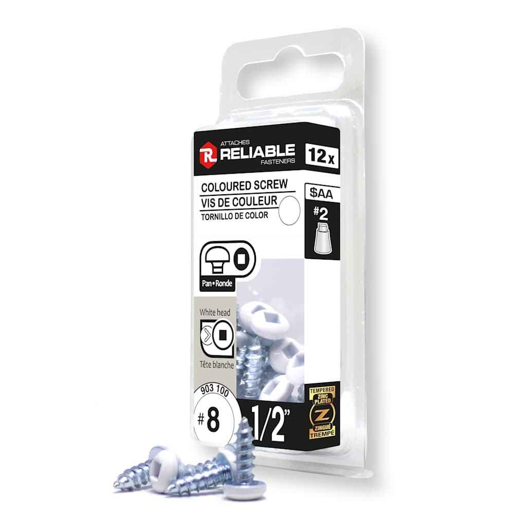 Vis à métal 1/2 po n° 8 T.R. blanche Pqt/12