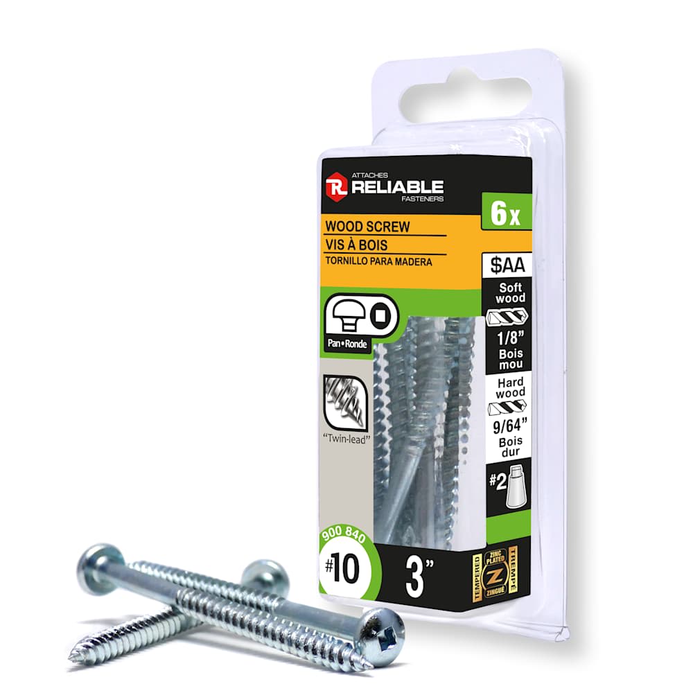 Round Head Wood Screws 3 in. n° 10 Pkg/6