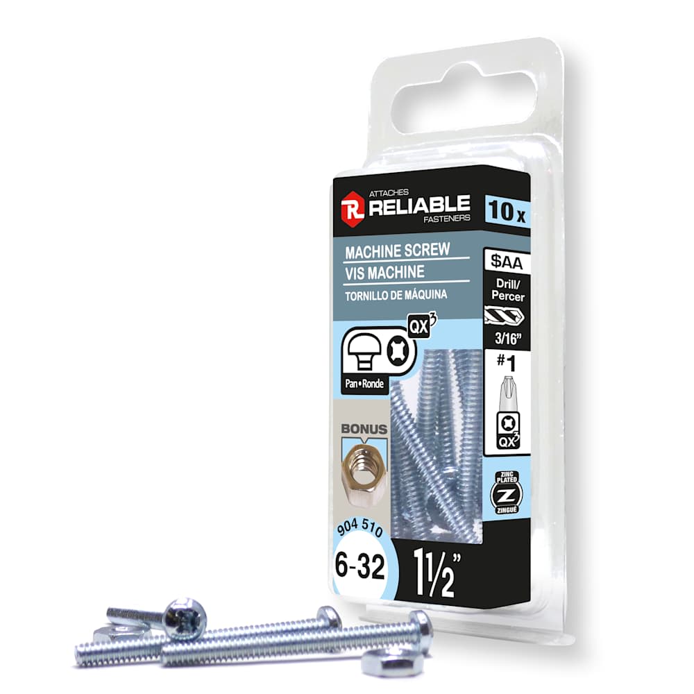 Boulons mécaniques T.R. 6-32 x 1&nbsp;1/2&nbsp;po&nbsp;Pqt/10