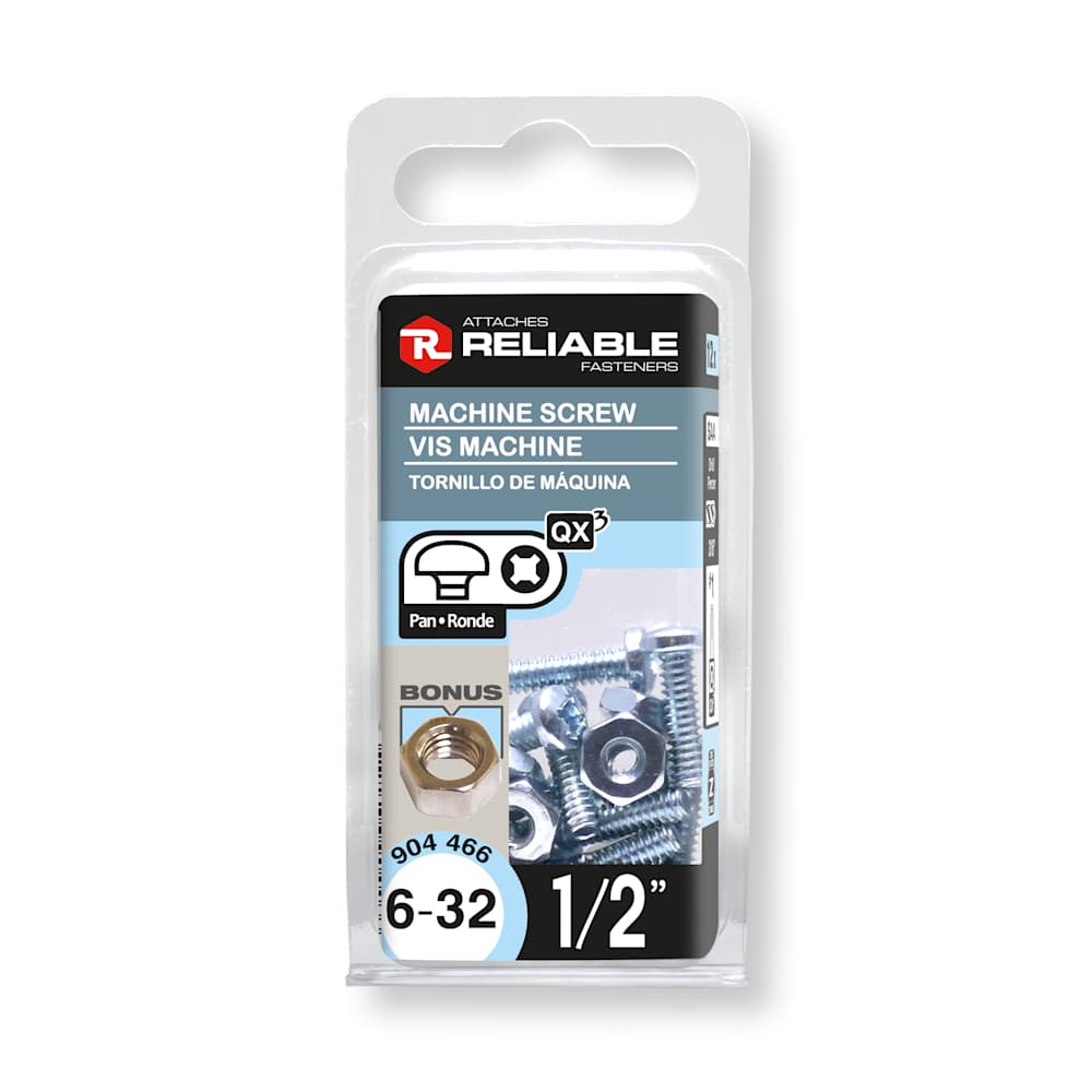 Boulons mécaniques T.R. 6-32 x 1/2&nbsp;po&nbsp;Pqt/12