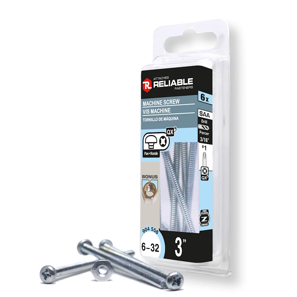 Boulons mécaniques T.R. 6-32 x 3 po Pqt/6