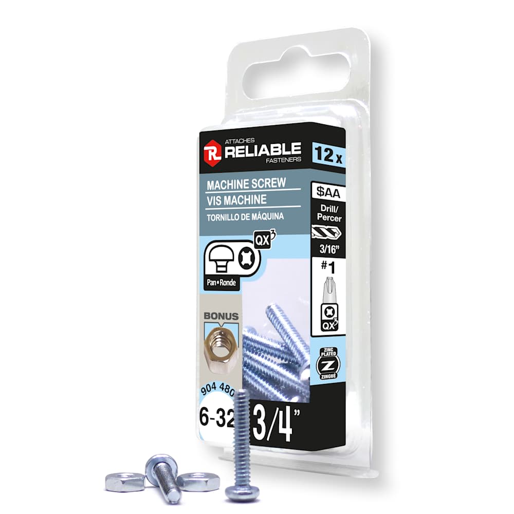 Boulons mécaniques T.R. 6-32 x 3/4&nbsp;po Pqt/12