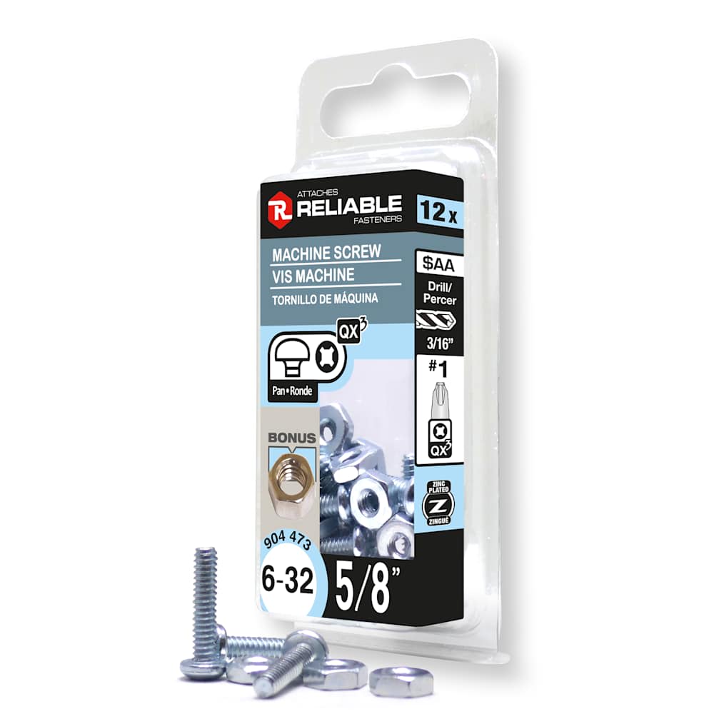 Boulons mécaniques T.R. 6-32 x 5/8&nbsp;po&nbsp;Pqt/12