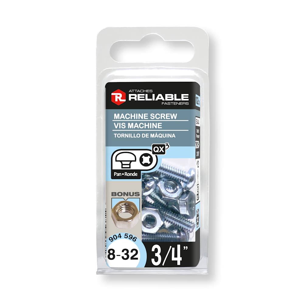Boulons mécaniques T.R. 8-32 x 3/4&nbsp;po Pqt/12