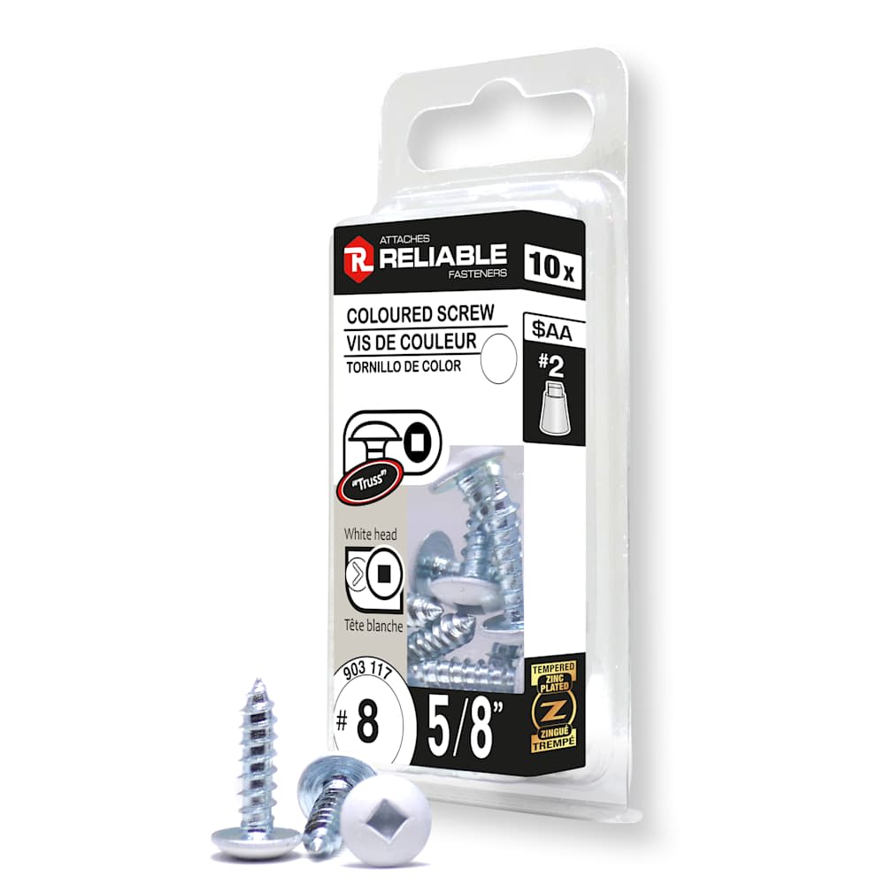 Vis à métal 5/8 po n° 8 T.R. blanche Pqt/10