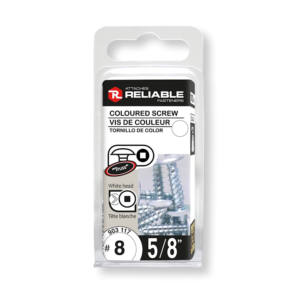 Vis à métal 5/8 po n° 8 T.R. blanche Pqt/10