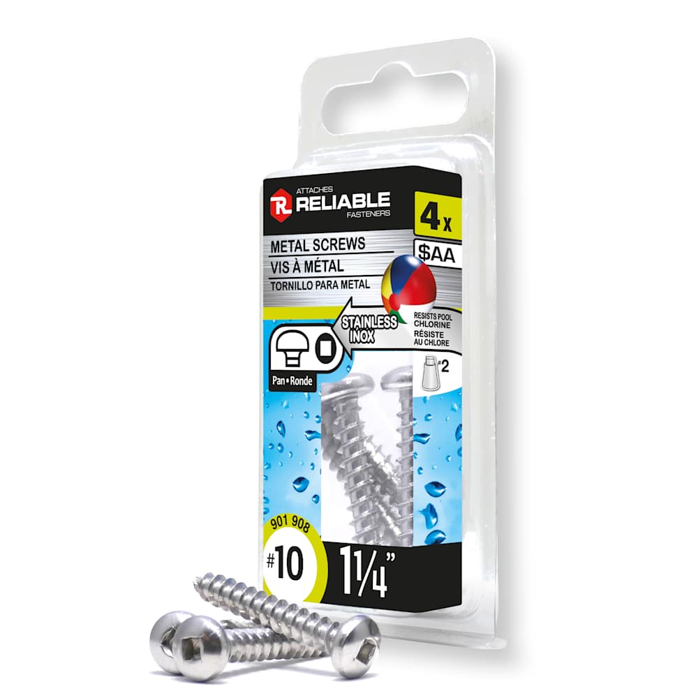 Vis à métal inox 1 1/4 po n° 10 T.R. Pqt/4