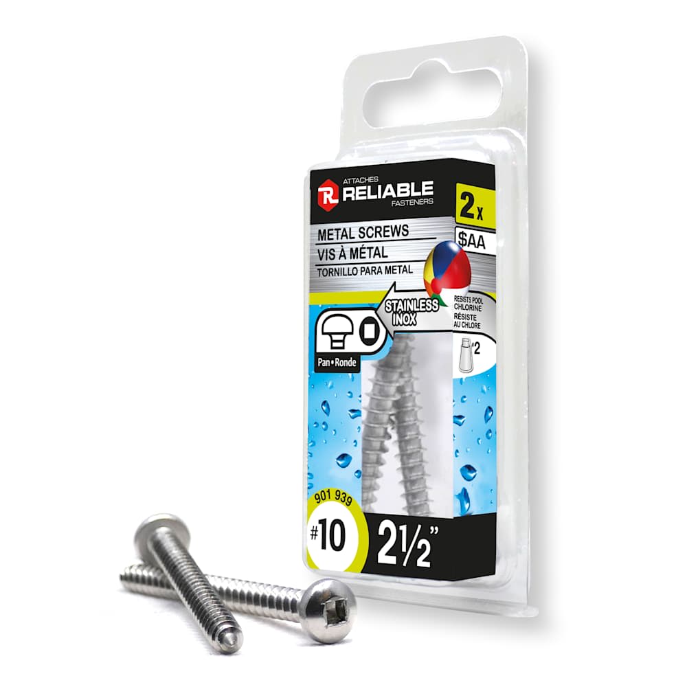 Stainless Steel Metal Screws 2 1/2 in. n° 10 Pkg/2