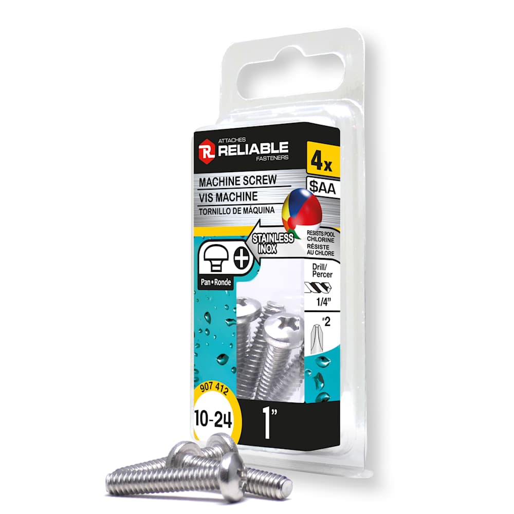 Boulons mécaniques T.R. inox 10-24 x 1 po Pqt/4