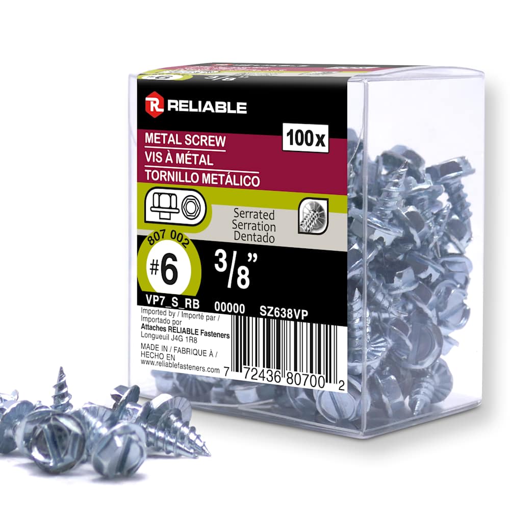 Vis striée pour tôle 3/8 po n° 6 T.H. Pqt/100
