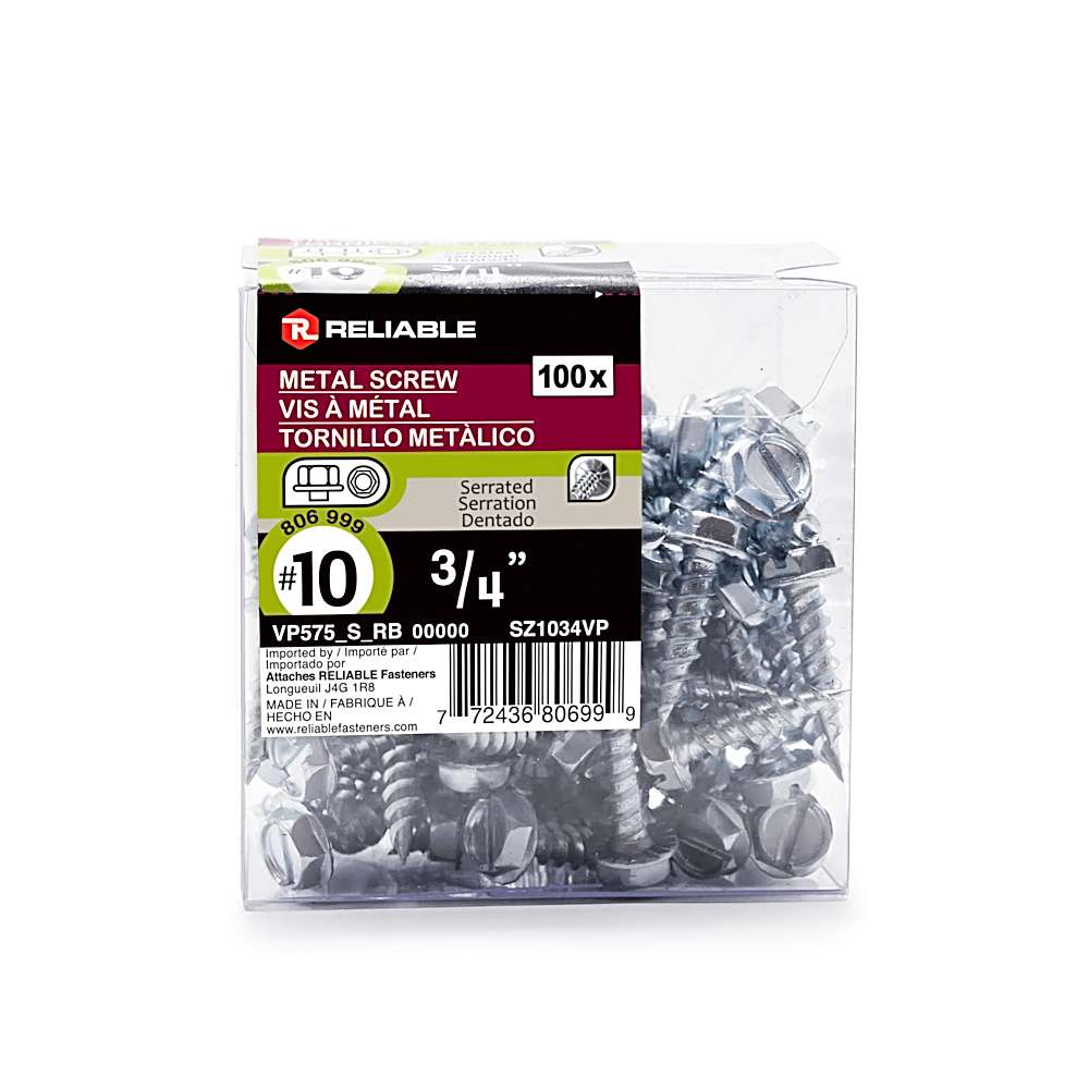 Sheet Metal Screws 3/4 in., n° 10 100/Box