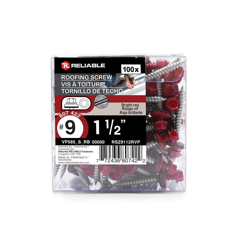 Vis à tôle 1 1/2 po n° 9 T.H. rouge Pqt/100