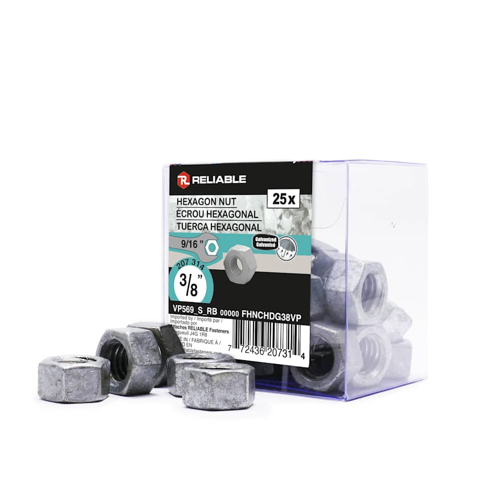 Galvanized Hex Nuts 3/8 in. Pkg/25