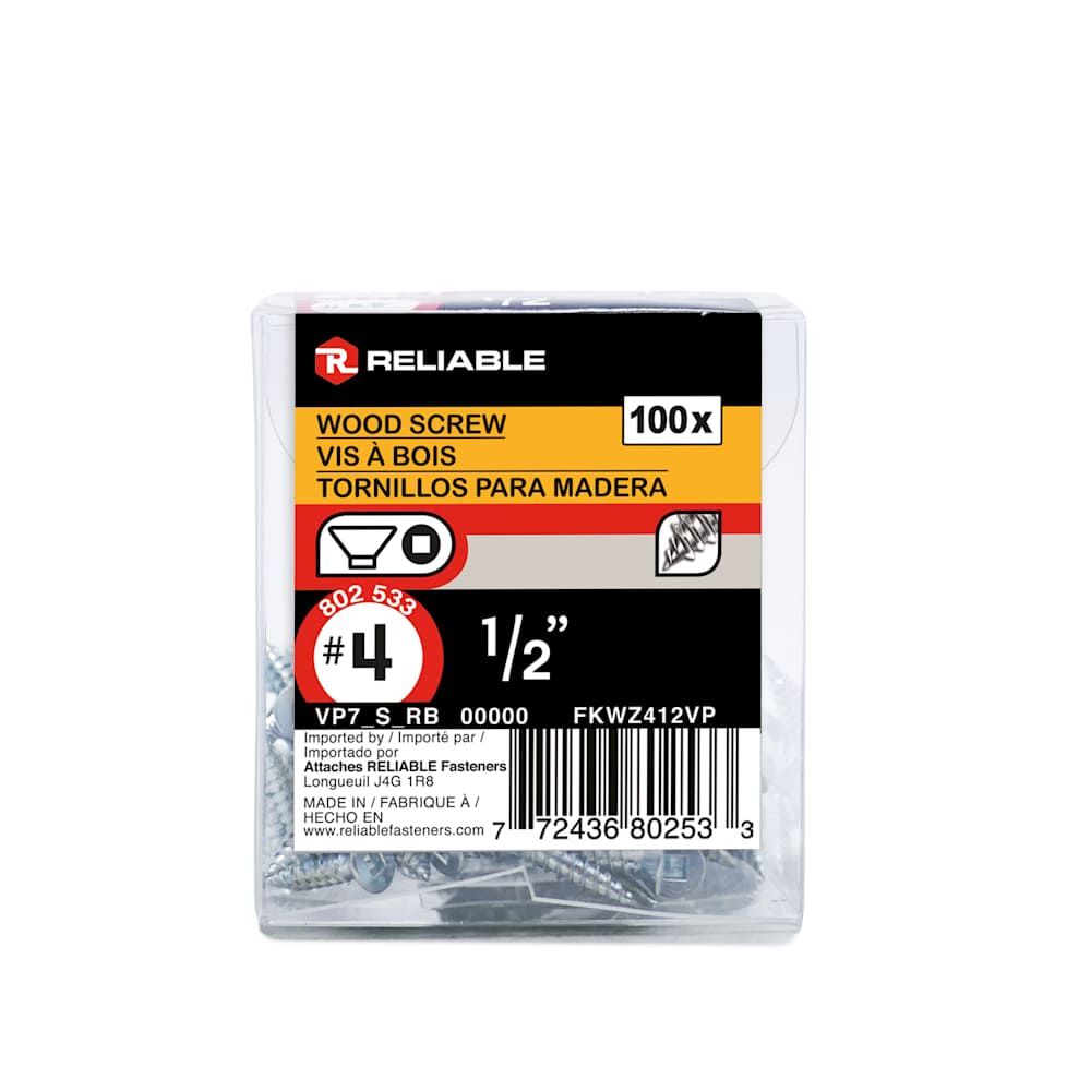 Vis à bois 1/2 po n° 4 T.P. Pqt/100