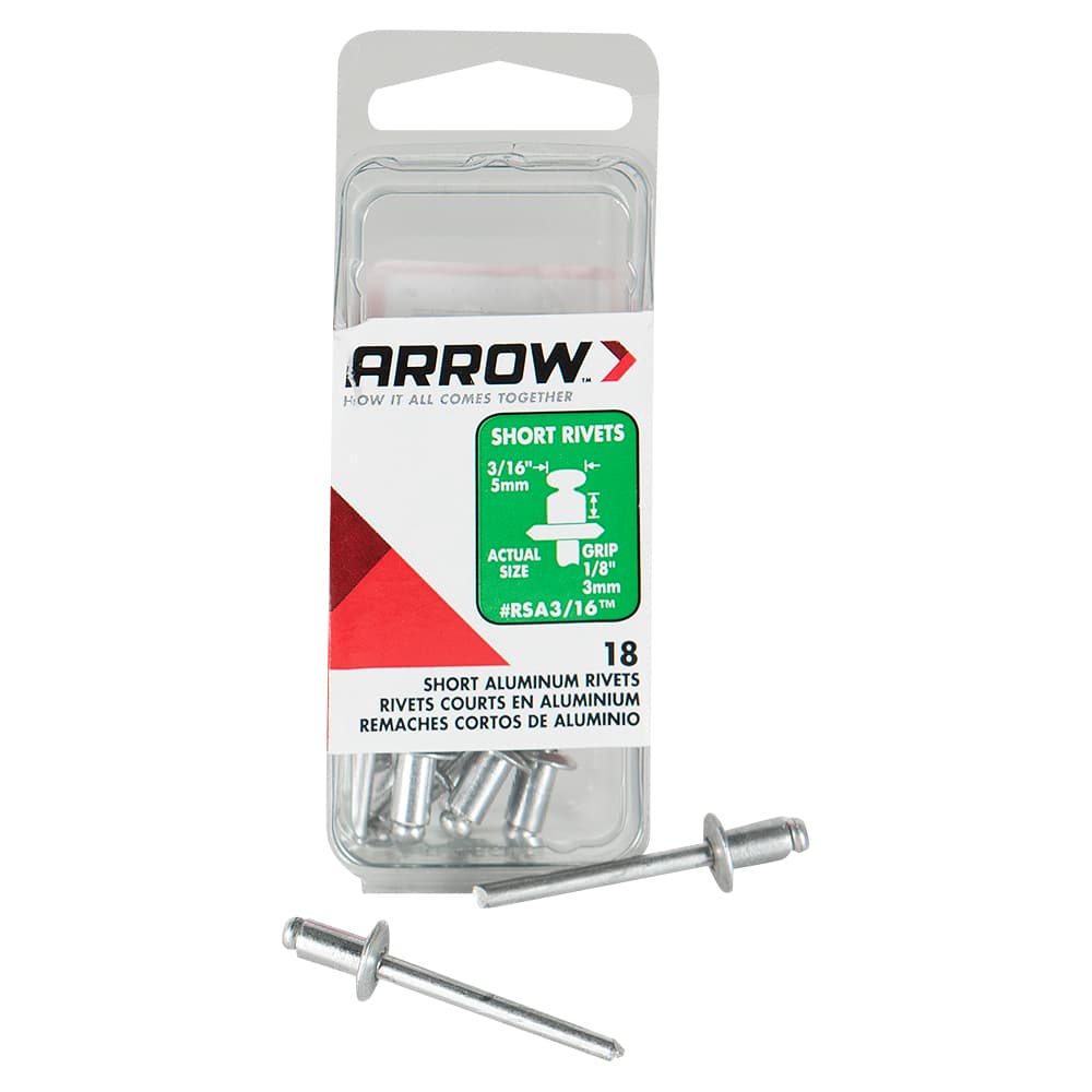 Rivets d'aluminium courts 3/16 po Pqt/18