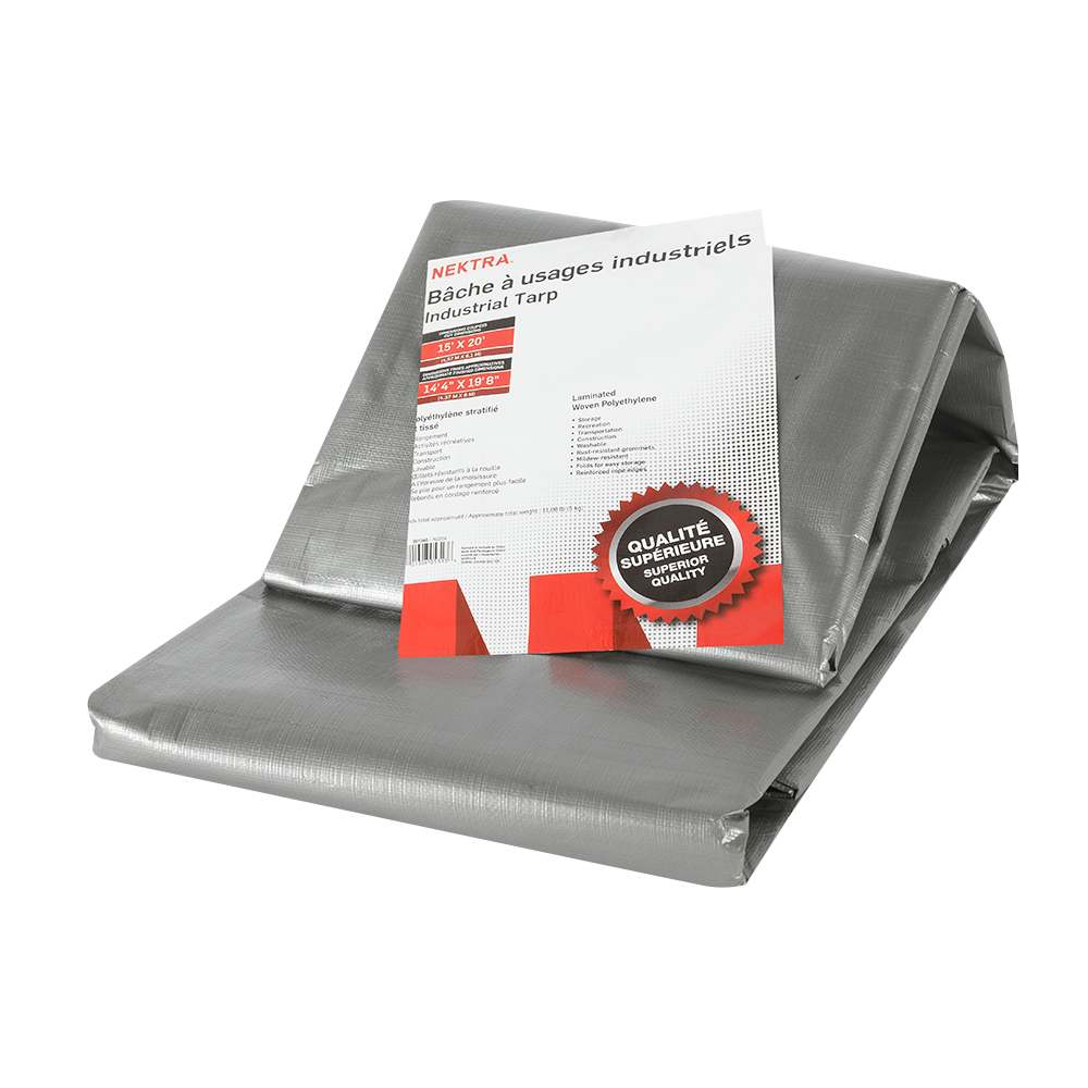 Bâche industrielle grise 15&nbsp;pi&nbsp;x&nbsp;20&nbsp;pi NEKTRA