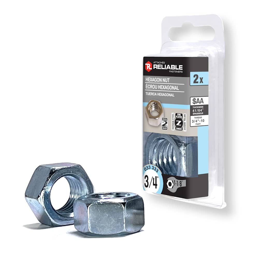 Écrous hexagonaux 3/4 po Pqt/2