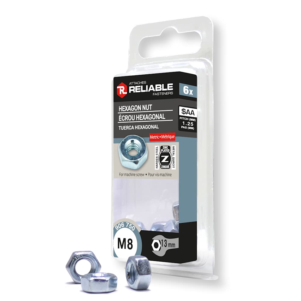 Écrous hexagonaux à machinerie M8 Pqt/6