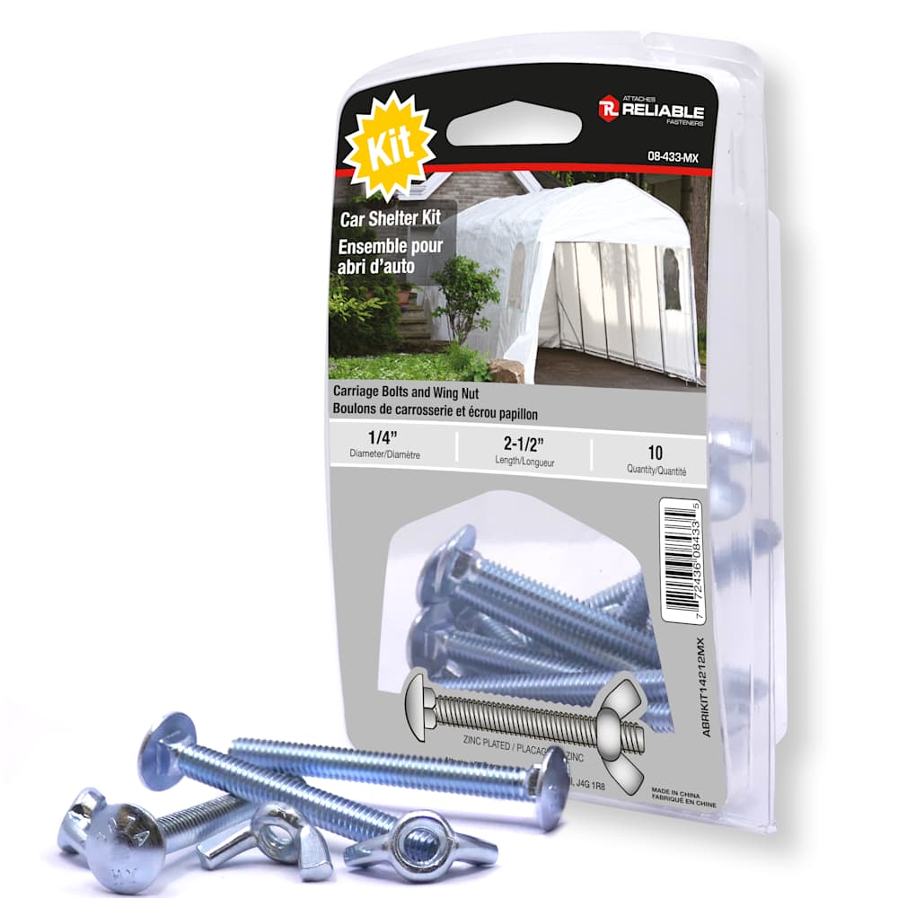 Boulons et écrous pour abri d'auto 1/4&nbsp;po&nbsp;x&nbsp;2&nbsp;1/2&nbsp;po&nbsp;Pqt/10