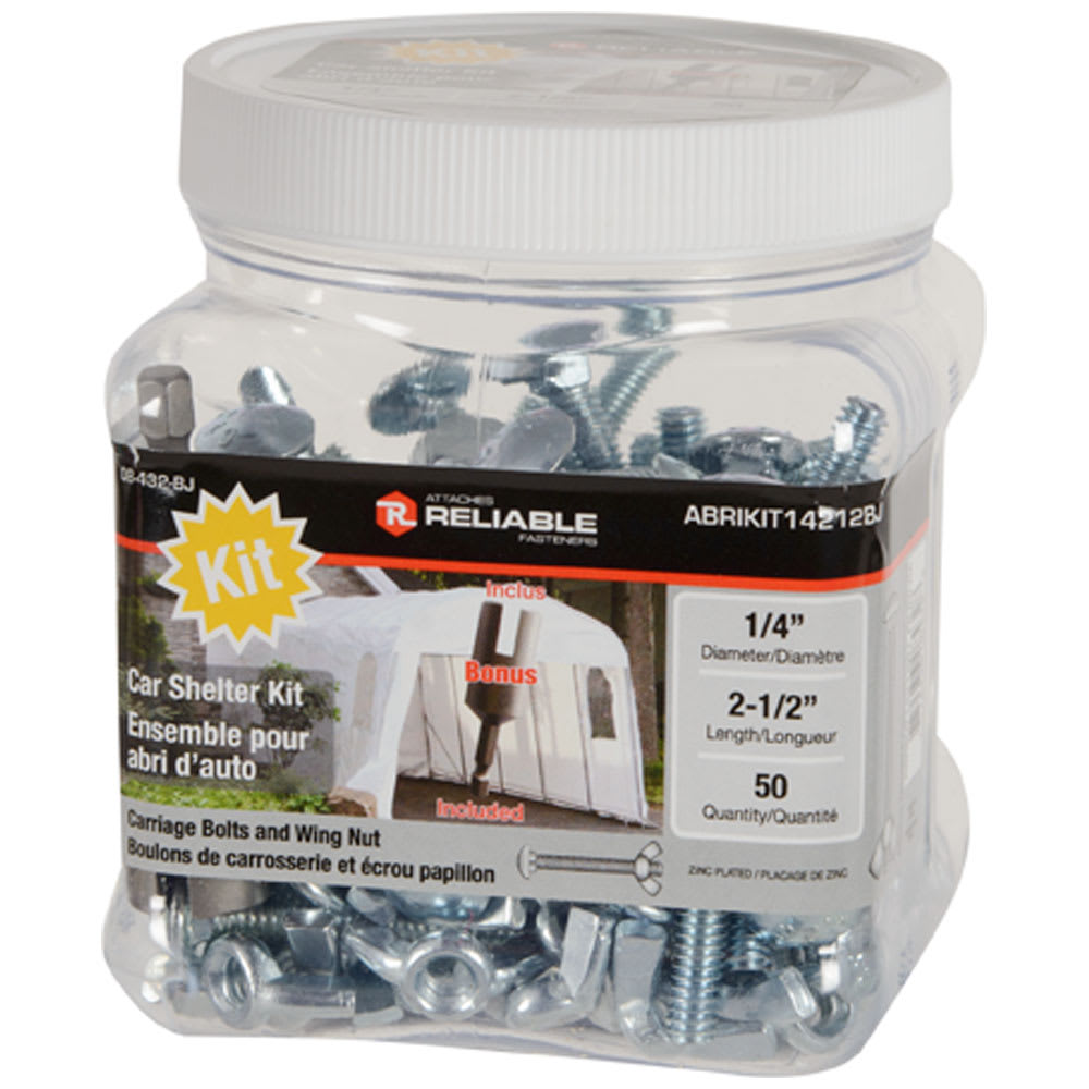 Boulons et écrous pour abri d'auto 1/4 po x 2&nbsp;1/2&nbsp;po&nbsp;Pqt/50