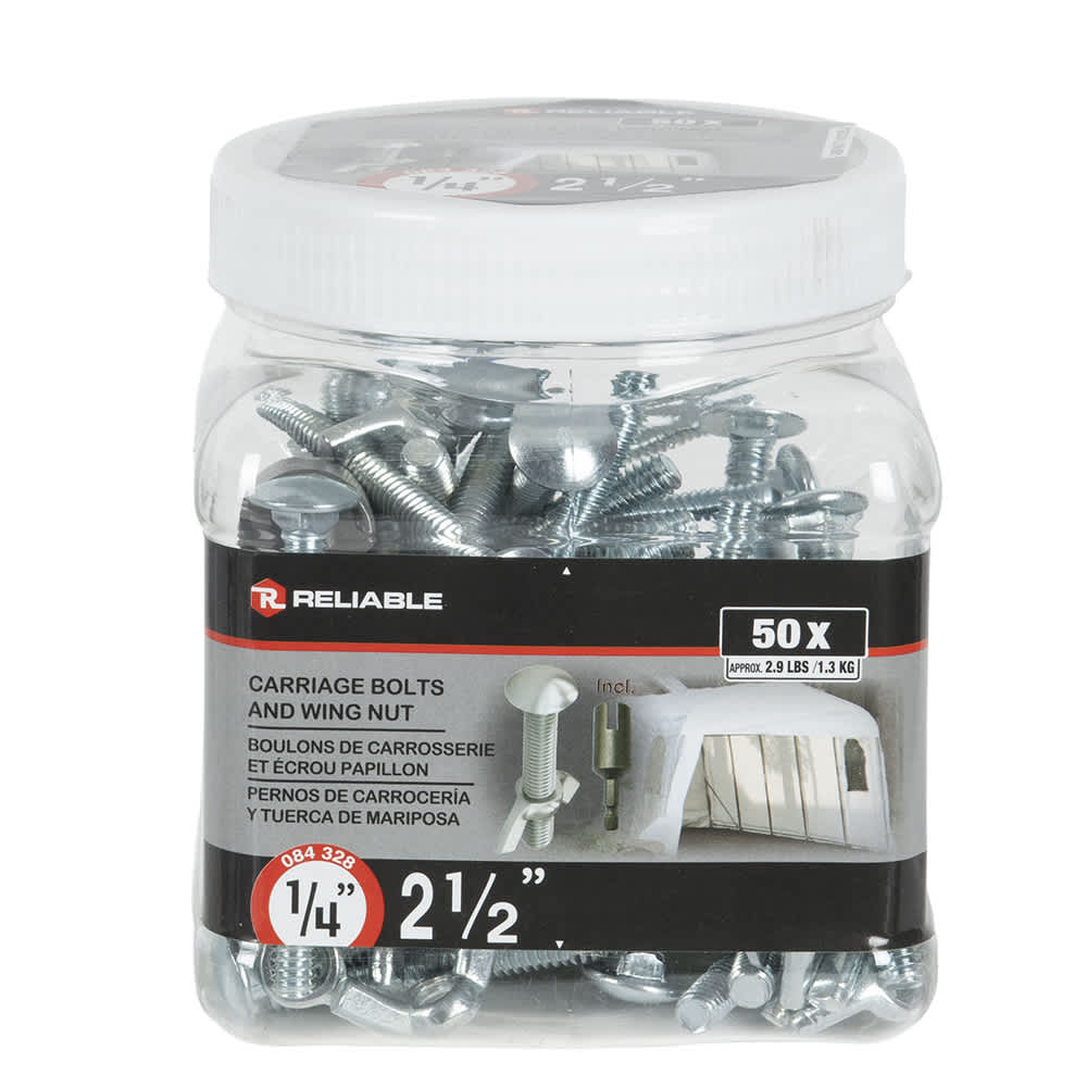 Carriage Bolts & Nuts for Car Shelter 1/4 in. x 2 1/2 in. Pkg/50