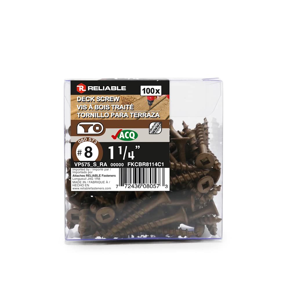 Vis à bois traité brune 1&nbsp;1/4&nbsp;po n° 8 T.P. Pqt/100