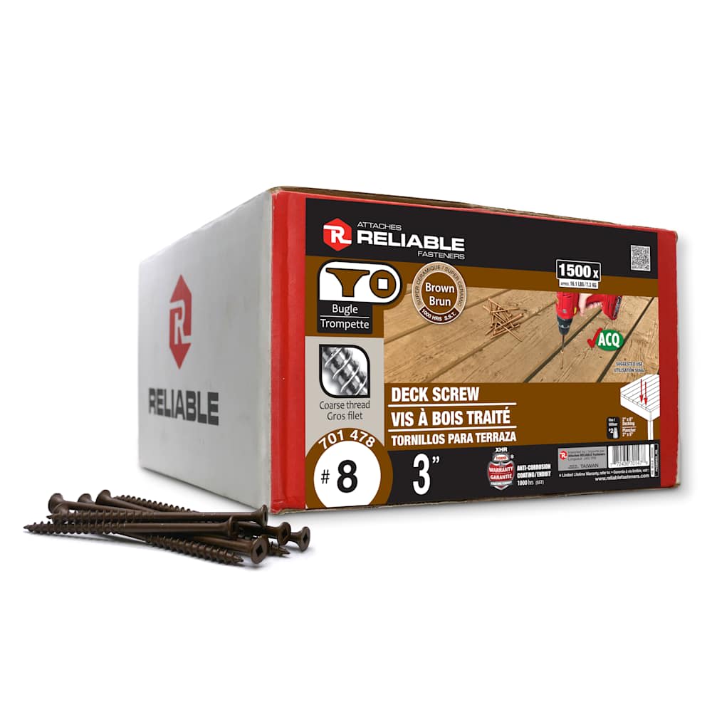 Brown Treated Wood Screws 3&nbsp;in. n° 8 F.H. Pkg/1500