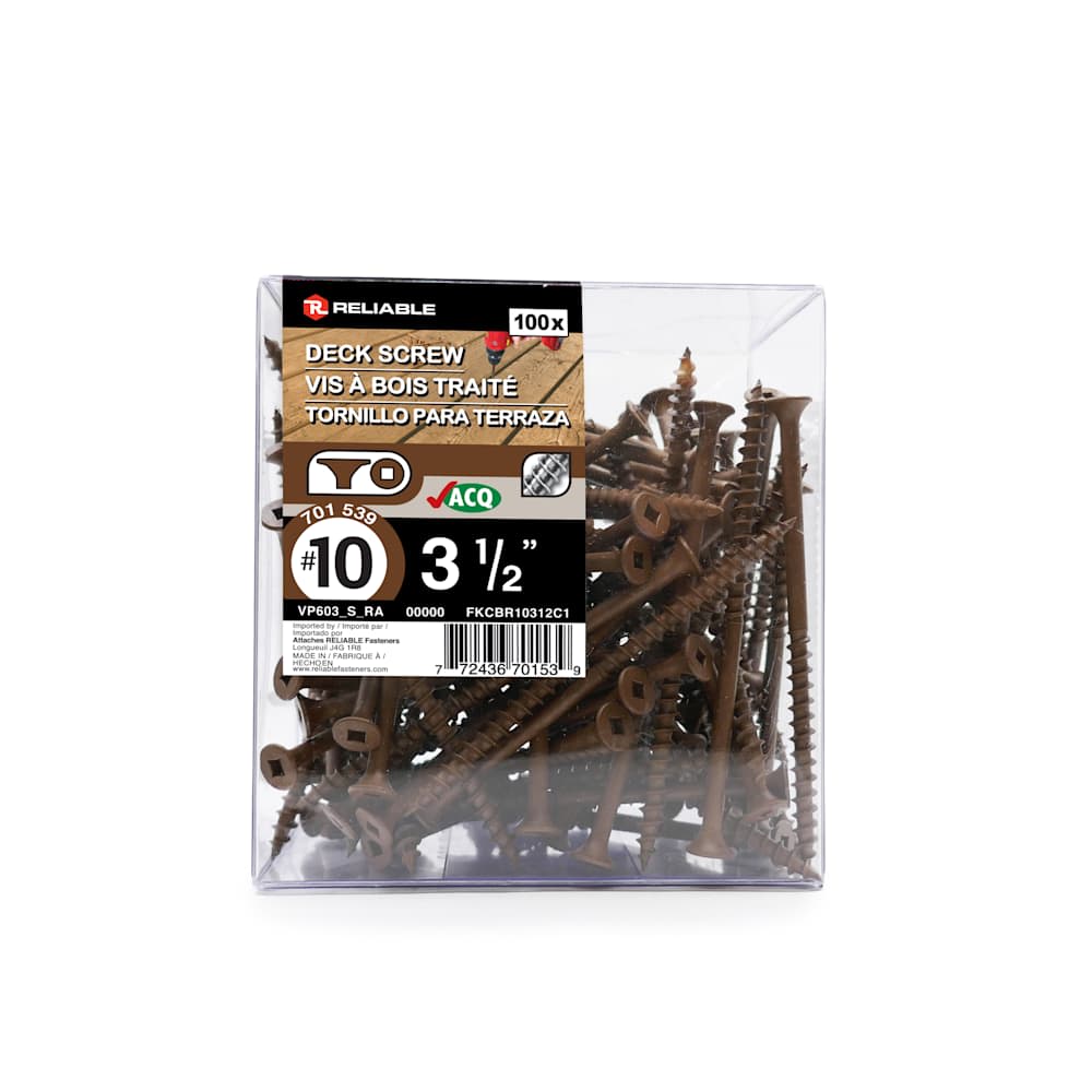 Vis à bois traité brune 3&nbsp;1/2&nbsp;po n° 10 T.P. Pqt/100