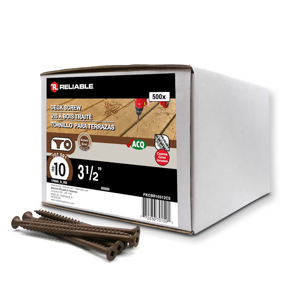 Brown Treated Wood Screws 3&nbsp;1/2&nbsp;in. n° 10 F.H. Pkg/500