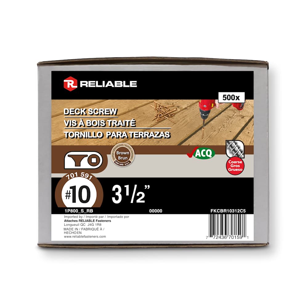 Vis à bois traité brune 3&nbsp;1/2&nbsp;po n° 10 T.P. Pqt/500