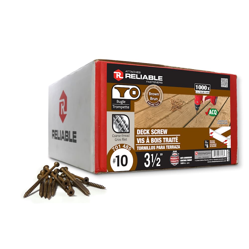Brown Treated Wood Screws 3&nbsp;1/2&nbsp;in. n° 10 F.H. Pkg/1000