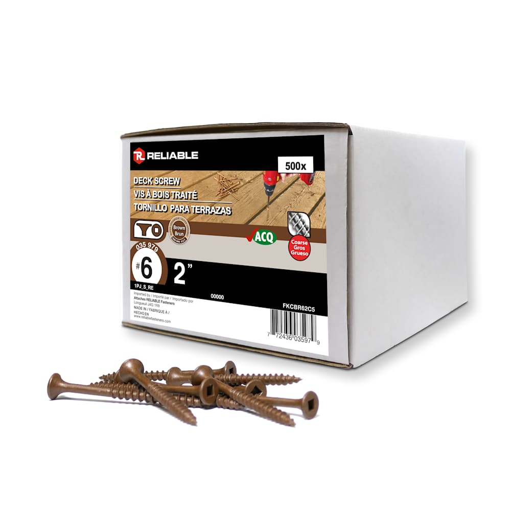 Vis à bois traité brune 2&nbsp;po n° 6 T.P. Pqt/500