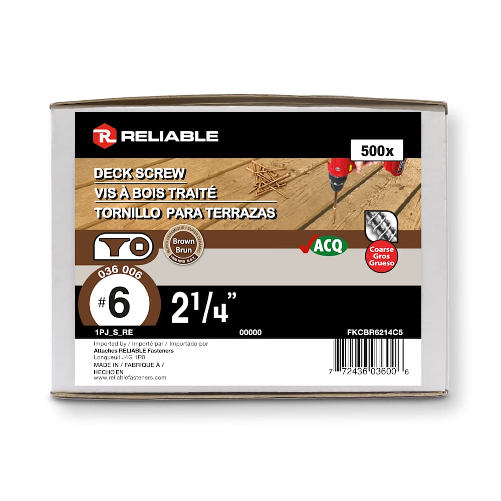 Vis à bois traité brune 2&nbsp;1/4&nbsp;po n° 6 T.P. Pqt/500