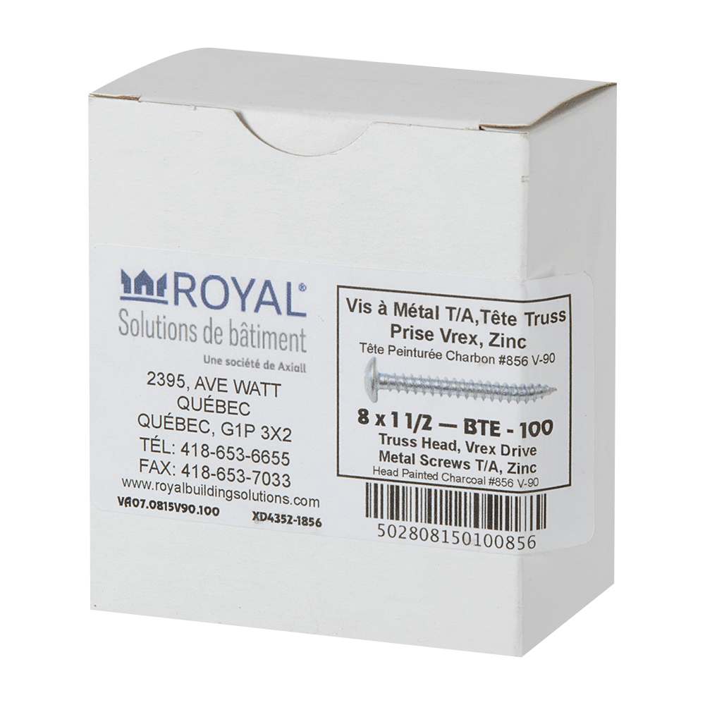 Vis à fascia 1&nbsp;1/2&nbsp;po n° 8 T.R. charbon Pqt/100